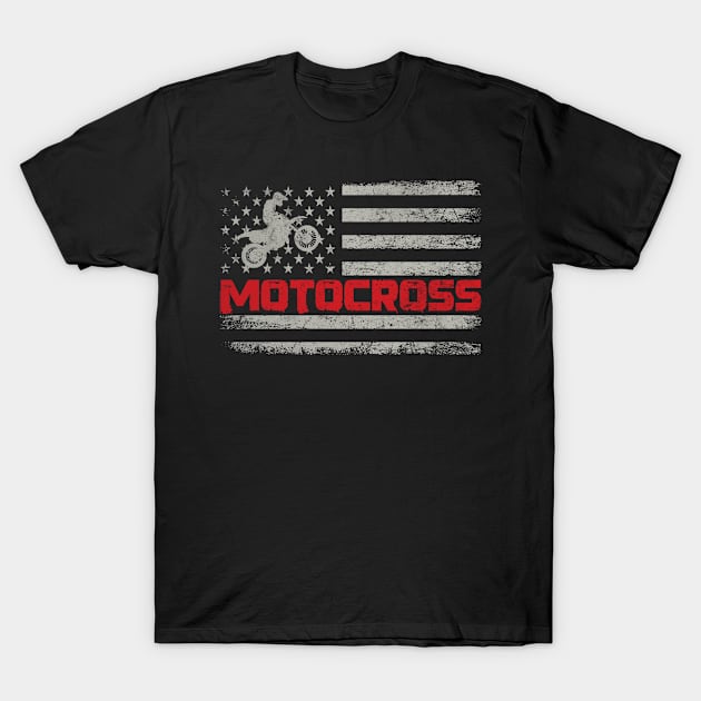 Motocross USA Flag Motorcyclist Moto-Cross T-Shirt by Print-Dinner